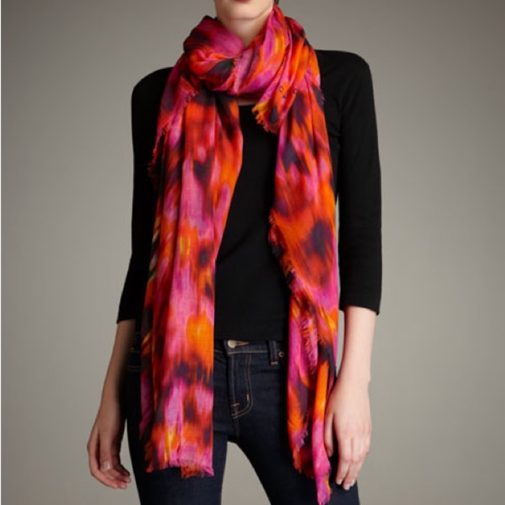 Watercolor Ikat Stole Scarf Shawl Women's One Size Multi Color Floral Tie Dye